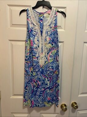Lilly Pulitzer Paisley Sleeveless Dress with White Lace Trim